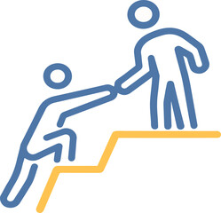 Person giving helping hand up icon. Support, guidance, mentorship, assistance, teamwork. Vector thin line illustration. Editable stroke.