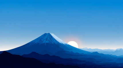 Fototapeta premium 初日の出が登る夜明けと富士山、縁起の良い風景（正月・年賀・新年）