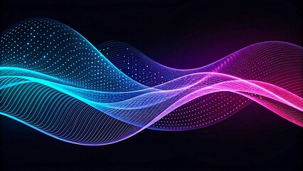 Abstract glowing neon wave lines in blue and pink colors on dark background for futuristic technology design 
