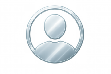 Metallic user icon representing digital identity, gleaming on transparent backdrop, symbolizing modern online profile and personal branding