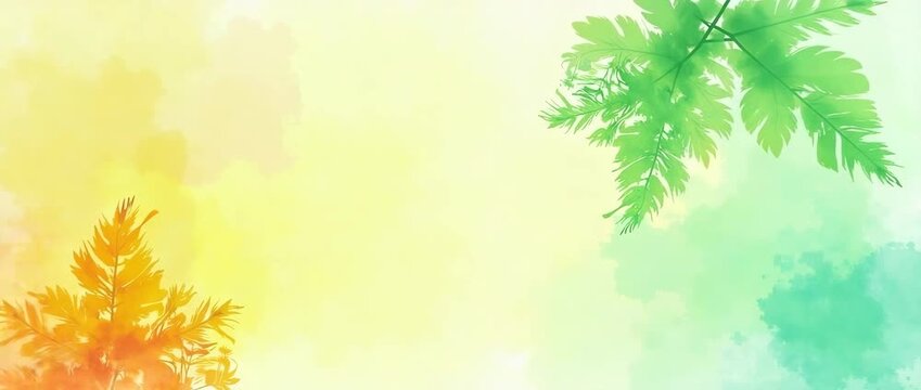 Vibrant watercolor texture featuring a splash of tropical colors including greens, yellows, and oranges, evoking a lively feel in Photo Stock Concept with empty space on the left.