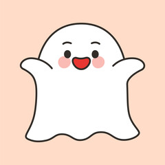 Happy Cute Halloween Ghost Cartoon on Peach Background