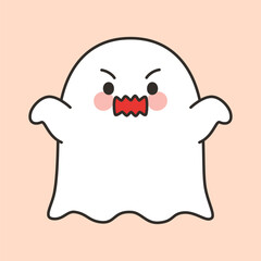 Cute Halloween Ghost Making Scary Pose Cartoon