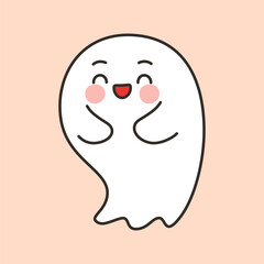 Fototapeta premium Cute Happy Halloween Ghost with Blushing Cheeks Cartoon