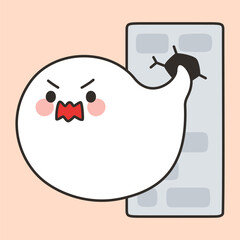 Angry Halloween Ghost Emerging from Wall Cartoon
