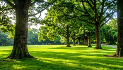 Lush parkland, sunlit trees