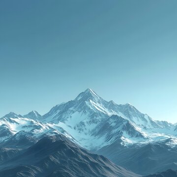 Majestic Mountain Peak: A breathtaking vista of a towering mountain, its peak crowned with snow, reaching towards a serene, clear blue sky.