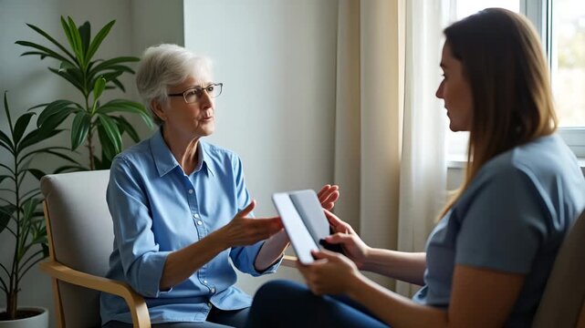 High resolution photostock image illustrating teletherapy sessions for seniors via modern digital platforms with professional therapists delivering interactive remote care in  Photo Stock  Concept  an