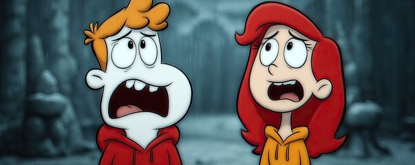 Cartoon people scared