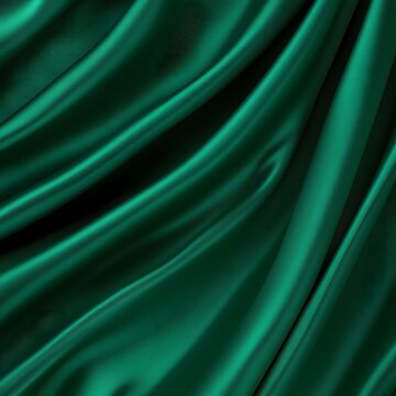 Emerald Silk: Captivating emerald silk cloth flows gracefully, the fabric's deep green hue exuding a luxurious feel, inviting the viewer to explore its textures and movement.