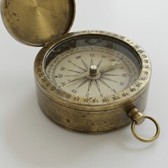 Antique Brass Compass on White Surface