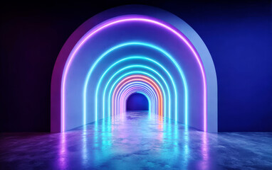 Colorful neon arches creating a vibrant and modern light display