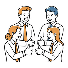 Fototapeta premium Two pairs of colleagues giving thumbs up symbolizing agreement, approval, and positive feedback in a professional setting
