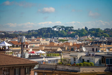 panorama over Rome, Italy on a sunny day. historic buildings. details.