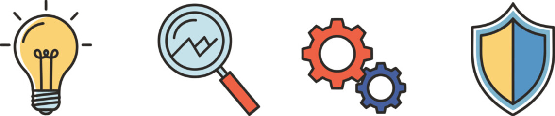 Creative icons representing innovation search technology and security solutions for business growth vector
