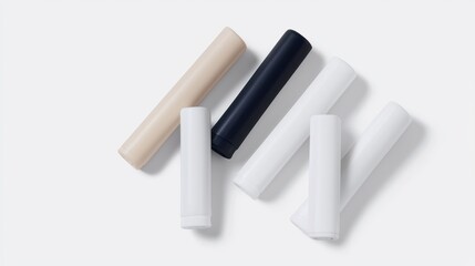 A collection of cylindrical objects in various colors and shapes.