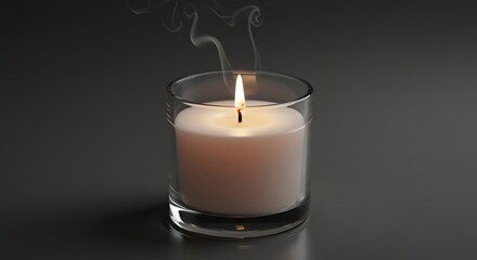 White Candle in Glass with Delicate Smoke Trail on Dark Background