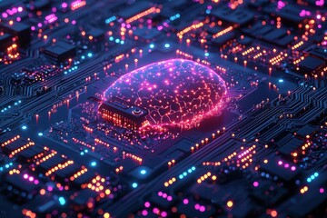 Obraz premium Futuristic concept of artificial intelligence represented by a glowing digital brain