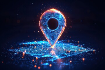 Glowing digital location icon symbolizing technology, navigation, and advanced data connectivity