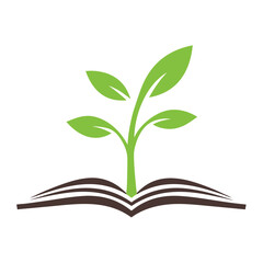 Green plant growing from open book graphic vector