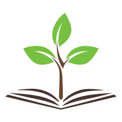 Green plant growing from open book vector graphic