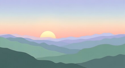 Obraz premium Minimalist Mountain Sunrise Illustration