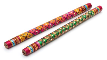 Vibrant Hand-Painted Dandiya Sticks: Indian Folk Dance Instruments