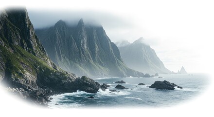 Misty Coastal Cliffs Dramatic Ocean Landscape Serene Seascape Rugged Coastline Picturesque Mountain Range