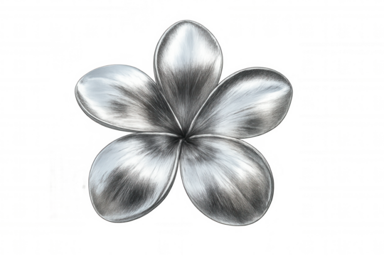 Brushed metal effect creating a stylish and modern metallic silver plumeria flower, isolated on transparent background