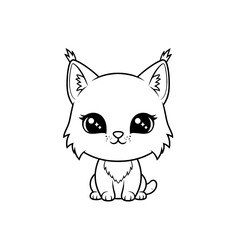 Chibi lynx, black and white vector, bold clean shape, isolated