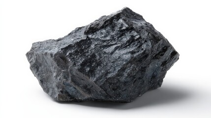 Natural dark rock isolated on white background for geological and mineral studies