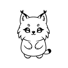 Cute chibi bobcat, black and white vector, bold clean shape, isolated