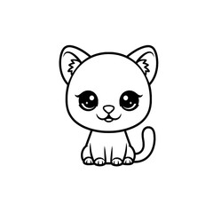 Chibi cougar, black and white vector, bold clean shape, isolated.