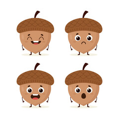 Cute Acorn Characters Displaying Different Expressions in Cartoon Style Illustration