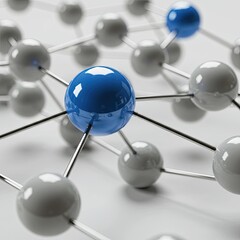 Network Connection Abstract Representation Blue and Gray Spheres Interconnected Metallic Structure Detailed 3D Render White Background Technology