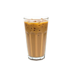 Tall Glass Of Iced Coffee Against A Transparent Background With Light Brown Tones