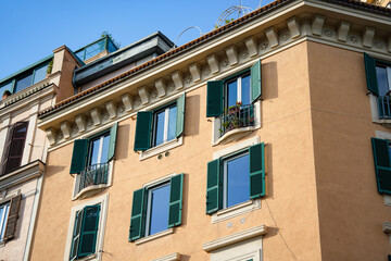 Obraz premium panorama over Rome, Italy on a sunny day. historic buildings. details.
