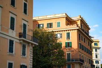 Obraz premium panorama over Rome, Italy on a sunny day. historic buildings. details.