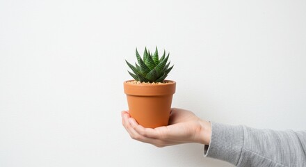 Obraz premium Hand Holding Small Potted Succulent Plant