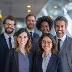 Fototapeta premium Group of Office Workers Collaborating in Modern Workspace