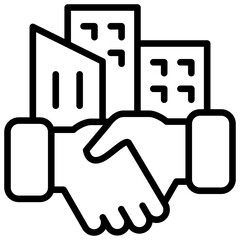 Corporate Agreement Outline Icon Design Vector - Handshake in front of buildings, representing business partnership, partnership, and cooperation