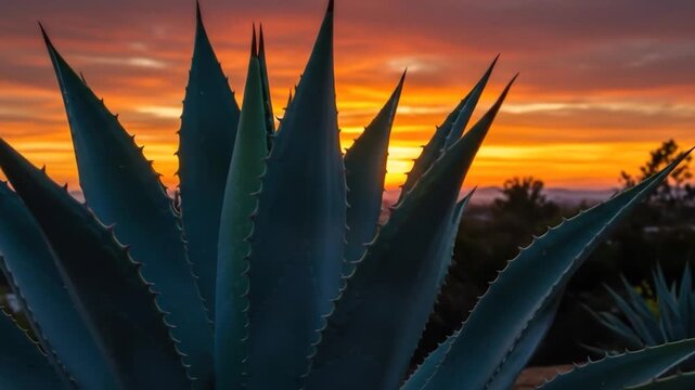 Agave plant against dramatic sunset sky nature scenery peaceful landscape