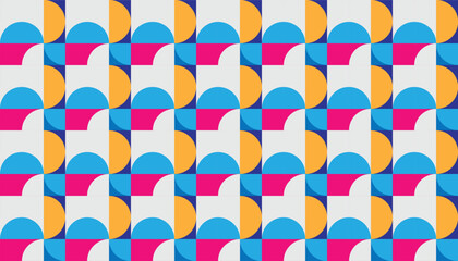 Seamless geometric pattern with colorful semicircles and square shapes