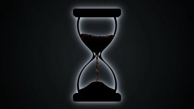 A glowing hourglass, with sand flowing against a dark background, powerfully symbolizes the relentless passage of time and finite existence.