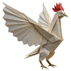 Exquisite origami rooster unfolds its detailed wings, a symbol of luck and prosperity, perfect for cultural themes. © Youru