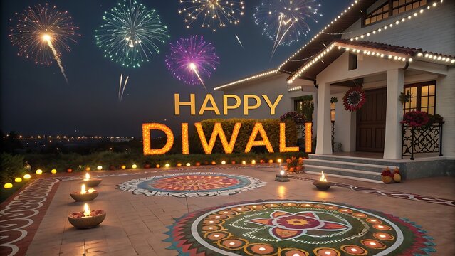 Diwali Celebration: Festive Lights, Rangoli, and Fireworks
