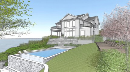 Luxurious House Architecture Design - Exquisite and Elegant Residential Building Concept of a luxury