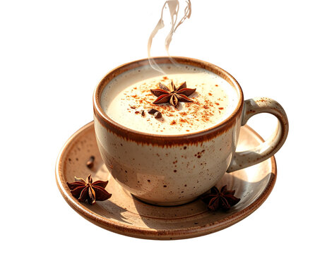 Spiced Chai Tea with Cinnamon Sticks and Star Anise PNG Isolated