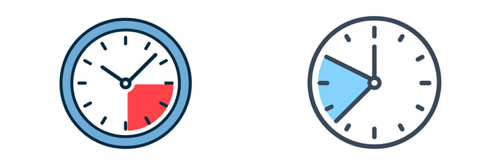 Minimalist clock and timer icons with colored sections representing time intervals, deadlines, and time management concepts