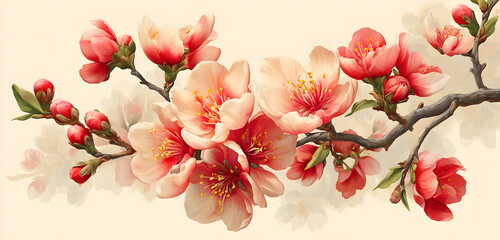 Graceful peach blossoms cascading from a branch, bringing a touch of spring's delicate beauty to your designs and creating a serene, natural ambiance for any project